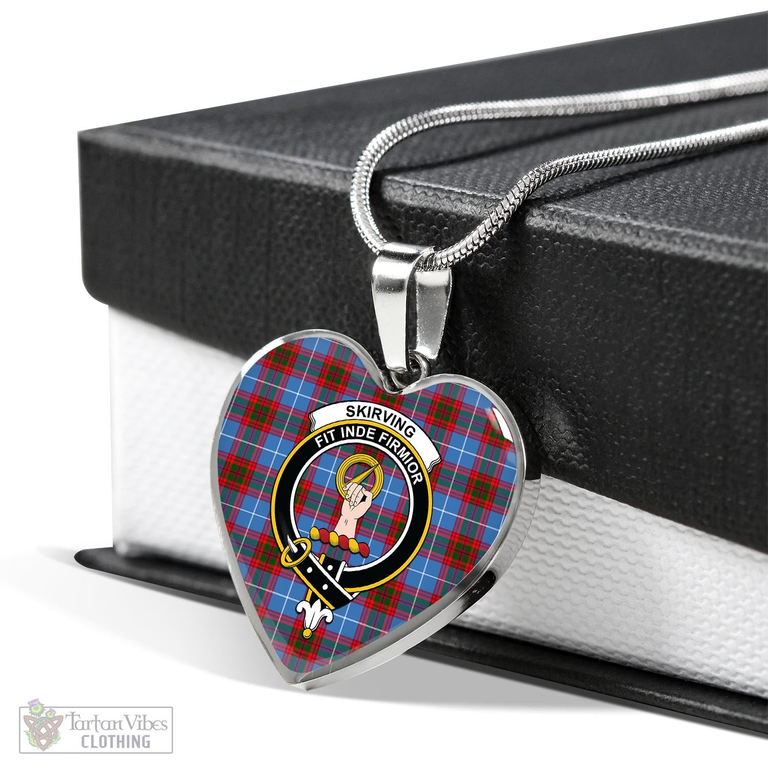 Skirving Tartan Heart Necklace with Family Crest Luxury Necklace (Silver) No - Tartan Vibes Clothing