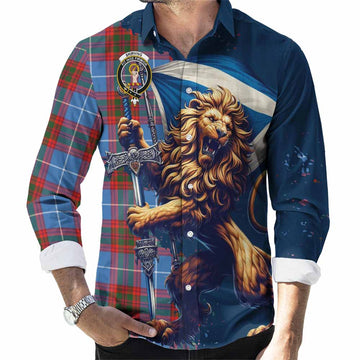 Skirving Tartan Family Crest Long Sleeve Button Shirt with Scottish Majestic Lion Men's Shirt S - Tartan Vibes Clothing