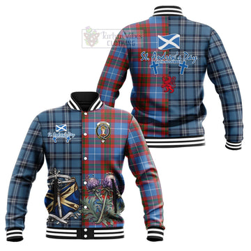Skirving Tartan Baseball Jacket Happy St. Andrew's Day Half Tartan Style Unisex - Tartan Vibes Clothing
