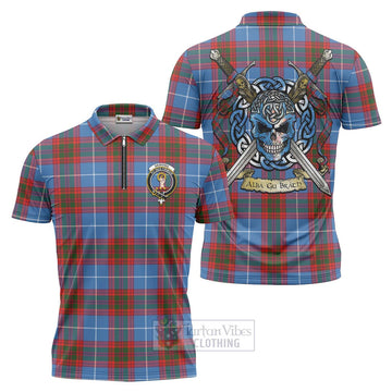 Skirving Tartan Zipper Polo Shirt with Family Crest Celtic Skull Style Unisex - Tartan Vibes Clothing