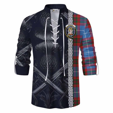 Skirving Tartan Ghillie Kilt Shirt with Family Crest Cross Sword Thistle Celtic Vibes Men - Tartan Vibes Clothing