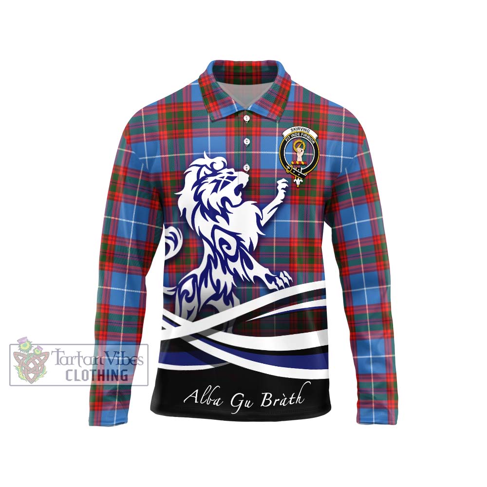 Skirving Tartan Long Sleeve Polo Shirt with Alba Gu Brath Regal Lion Emblem Unisex - Tartan Vibes Clothing
