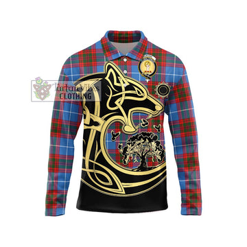 Skirving Tartan Long Sleeve Polo Shirt with Family Crest Celtic Wolf Style Unisex - Tartan Vibes Clothing
