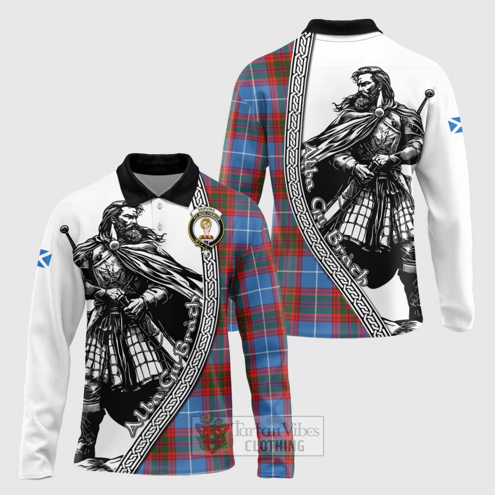 Skirving Tartan Clan Crest Long Sleeve Polo Shirt with Highlander Warrior Celtic Style Unisex - Tartan Vibes Clothing