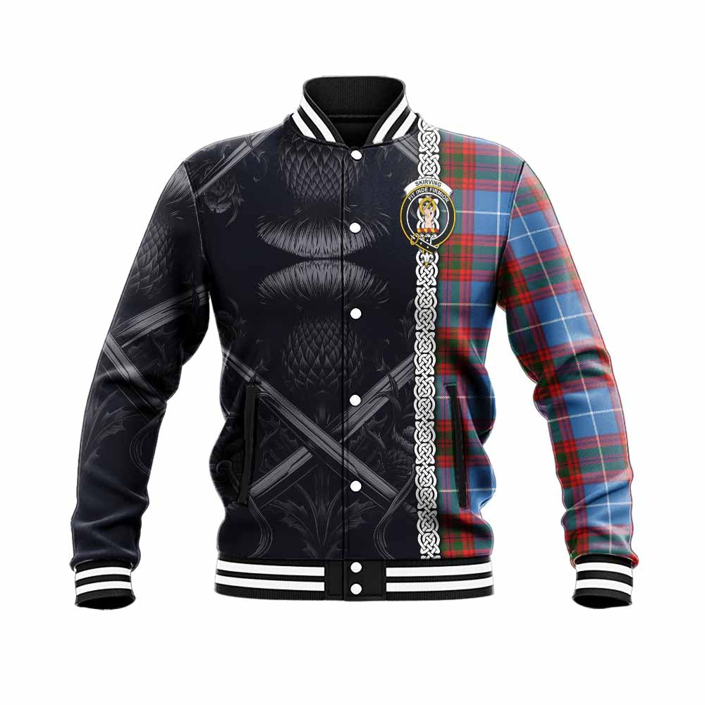 Skirving Tartan Baseball Jacket with Family Crest Cross Sword Thistle Celtic Vibes Unisex - Tartan Vibes Clothing