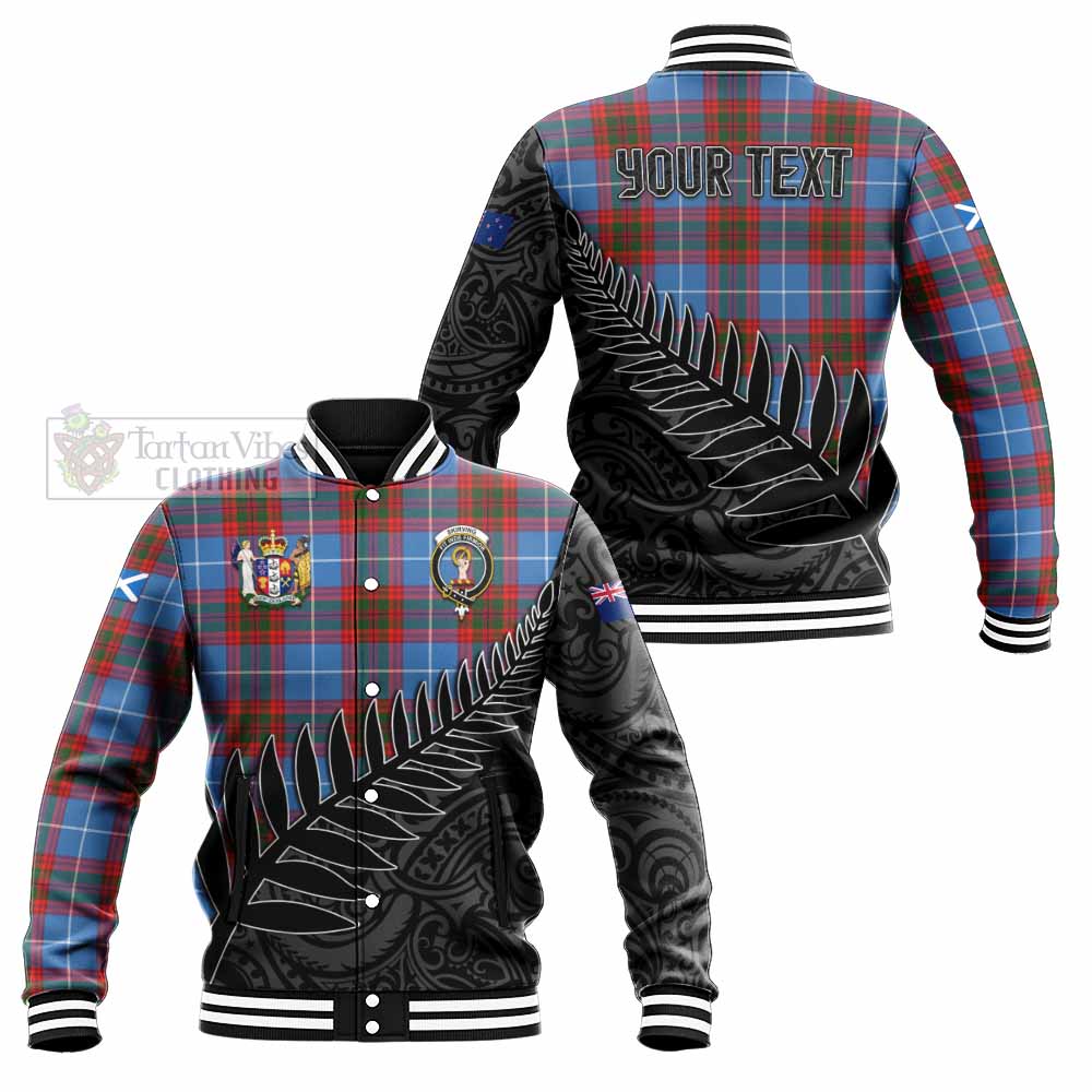Tartan Vibes Clothing Skirving Crest Tartan Baseball Jacket with New Zealand Silver Fern Half Style