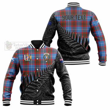 Tartan Vibes Clothing Skirving Crest Tartan Baseball Jacket with New Zealand Silver Fern Half Style