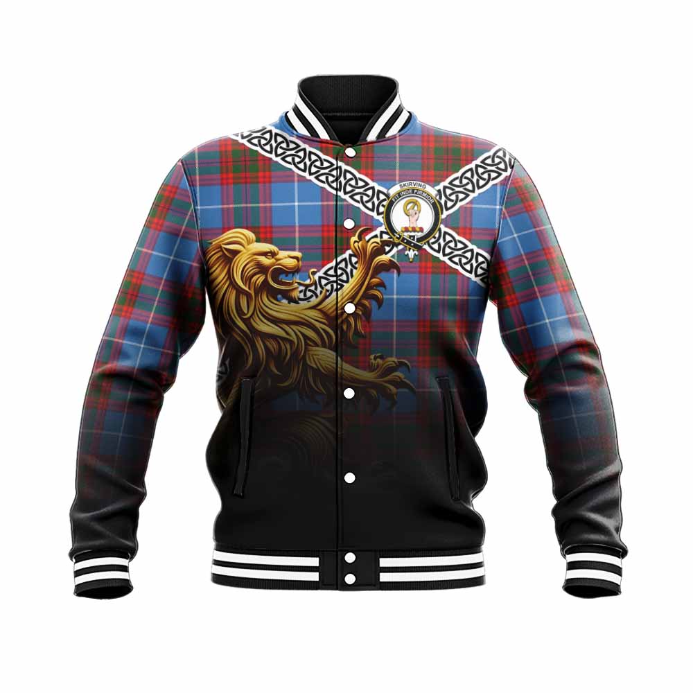 Skirving Crest Tartan Baseball Jacket with Golden Lion Emblem Celtic Style Unisex - Tartan Vibes Clothing