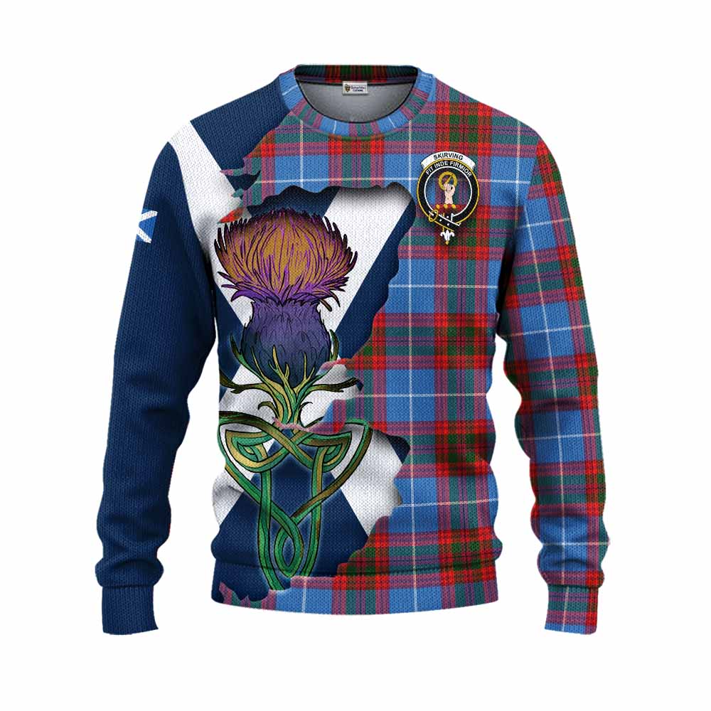 Tartan Vibes Clothing Skirving Tartan Family Crest Knitted Sweater Scottish Thistle Celtic Inspired