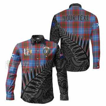 Tartan Vibes Clothing Skirving Crest Tartan Long Sleeve Button Shirt with New Zealand Silver Fern Half Style