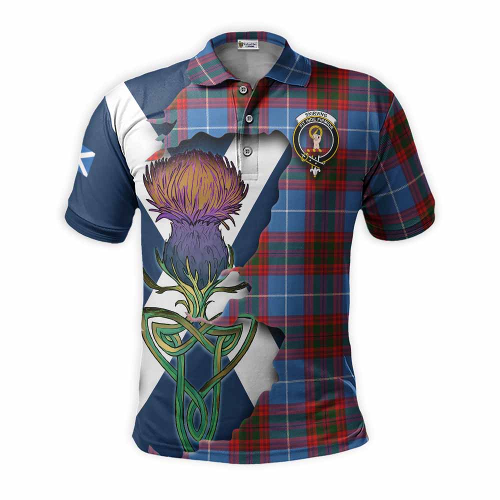 Tartan Vibes Clothing Skirving Tartan Family Crest Polo Shirt Scottish Thistle Celtic Inspired