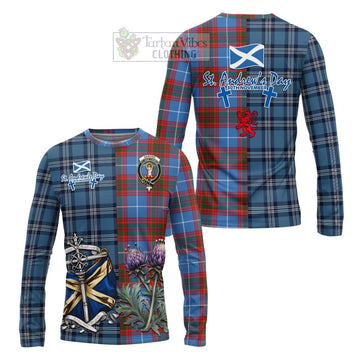 Skirving Tartan Long Sleeve T-Shirt Happy St. Andrew's Day Half Tartan Style Unisex - Tartan Vibes Clothing