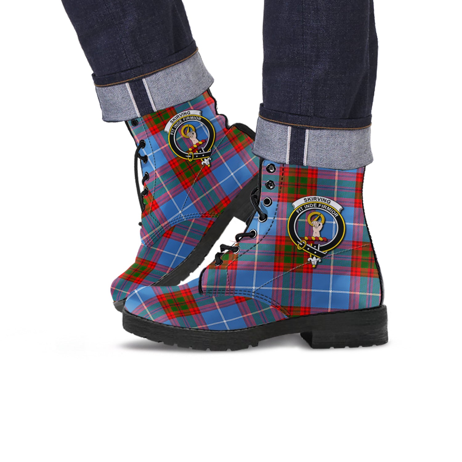 Skirving Tartan Leather Boots with Family Crest Men' Boots - Tartan Vibes Clothing