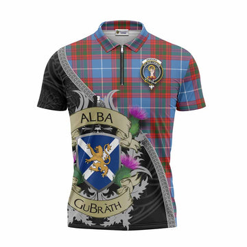 Skirving Tartan Family Crest Zipper Polo Shirt Lion Rampant Royal Thistle Shield Celtic Inspired Unisex - Tartan Vibes Clothing