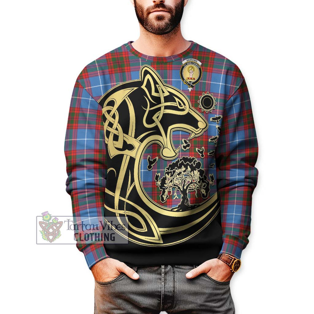 Skirving Tartan Sweatshirt with Family Crest Celtic Wolf Style Unisex - Tartan Vibes Clothing