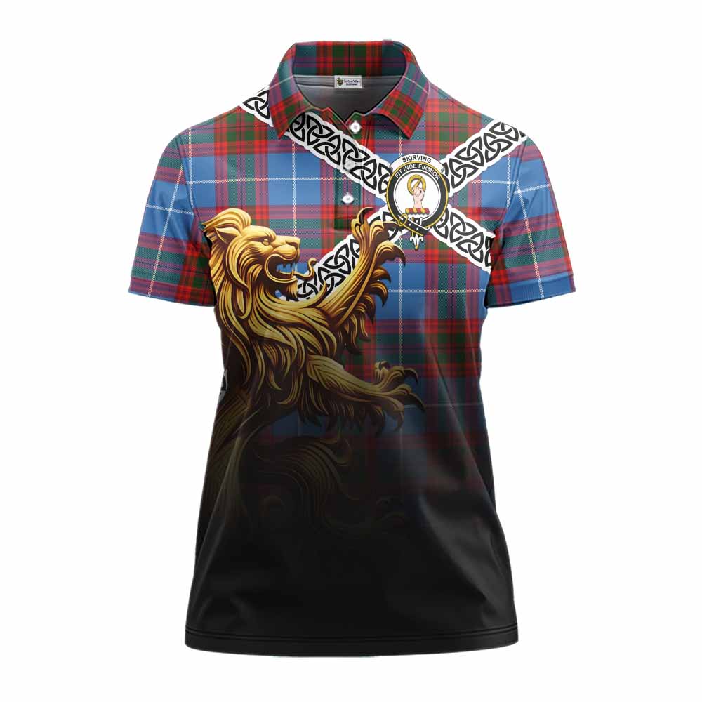 Skirving Crest Tartan Women's Polo Shirt with Golden Lion Emblem Celtic Style Women - Tartan Vibes Clothing