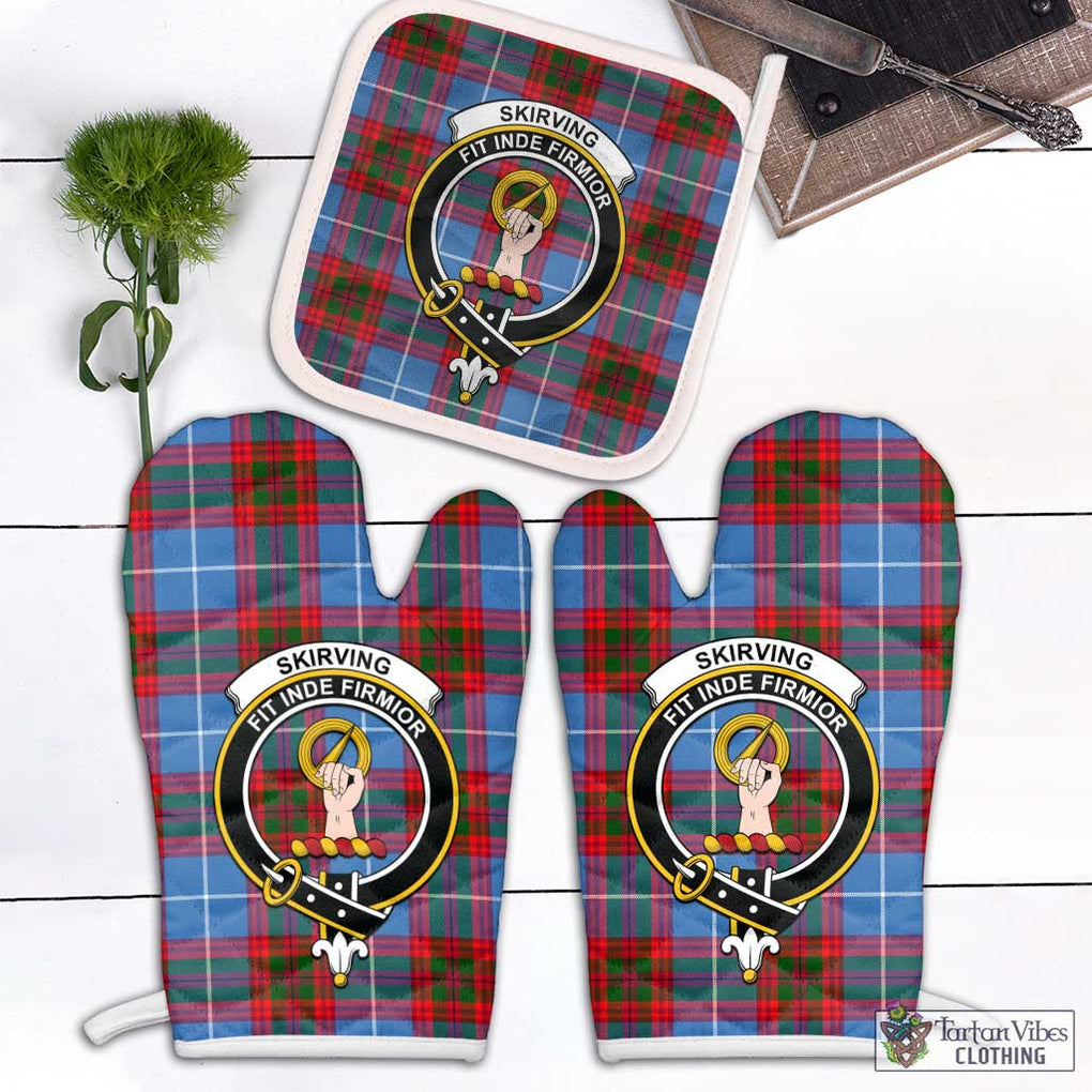 Skirving Tartan Combo Oven Mitt & Pot-Holder with Family Crest White - Tartan Vibes Clothing
