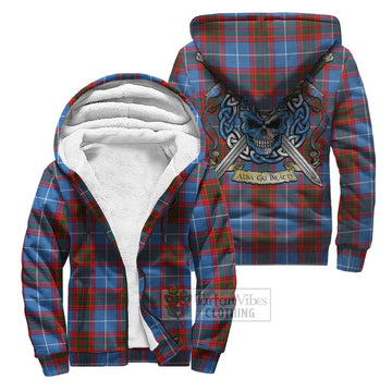 Skirving Tartan Sherpa Hoodie with Family Crest Celtic Skull Style Unisex S - Tartan Vibes Clothing