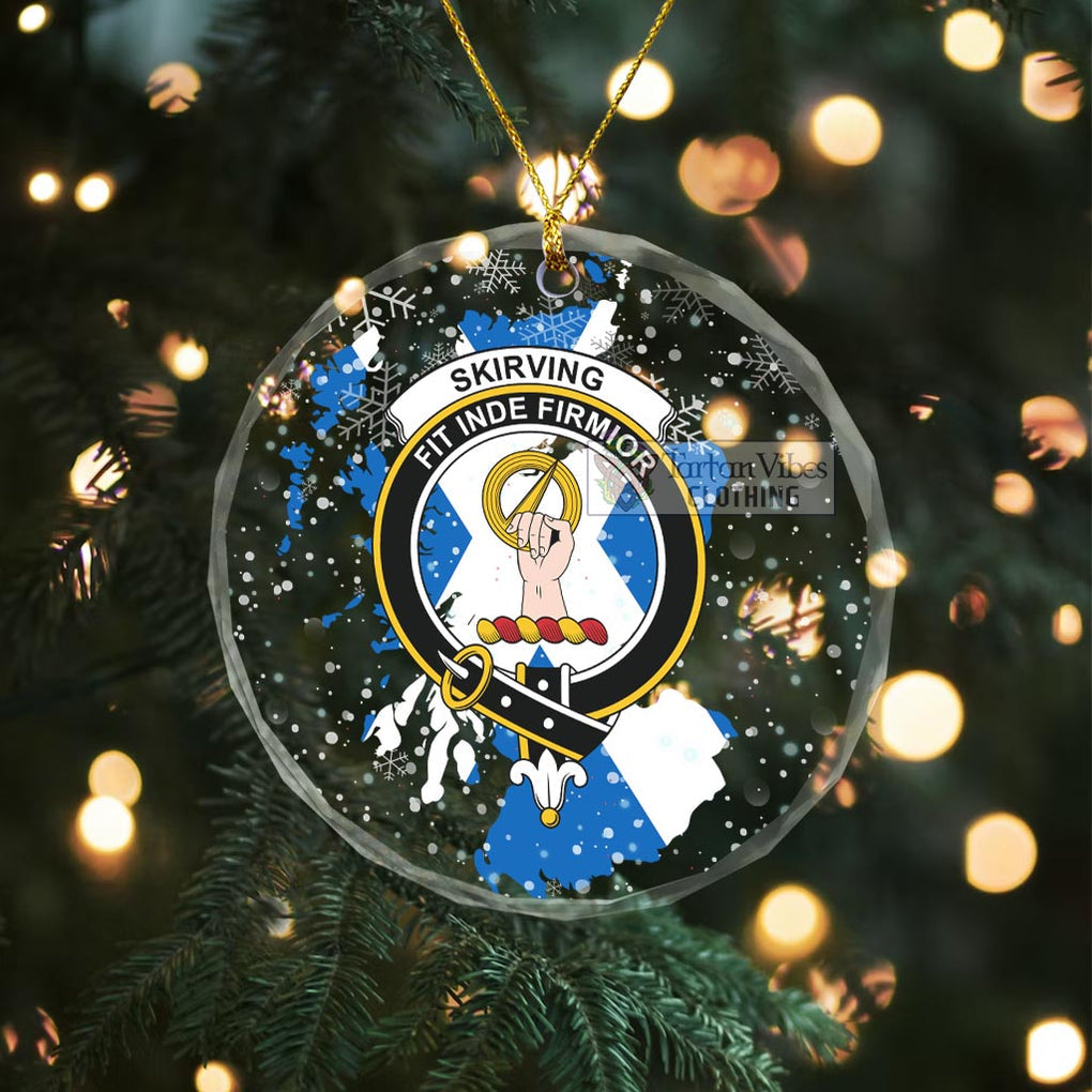 Skirving Clan Crest Christmas Glass Ornament with Scotland Map Transparent Glass Circle - 2D-tartanvibesclothing