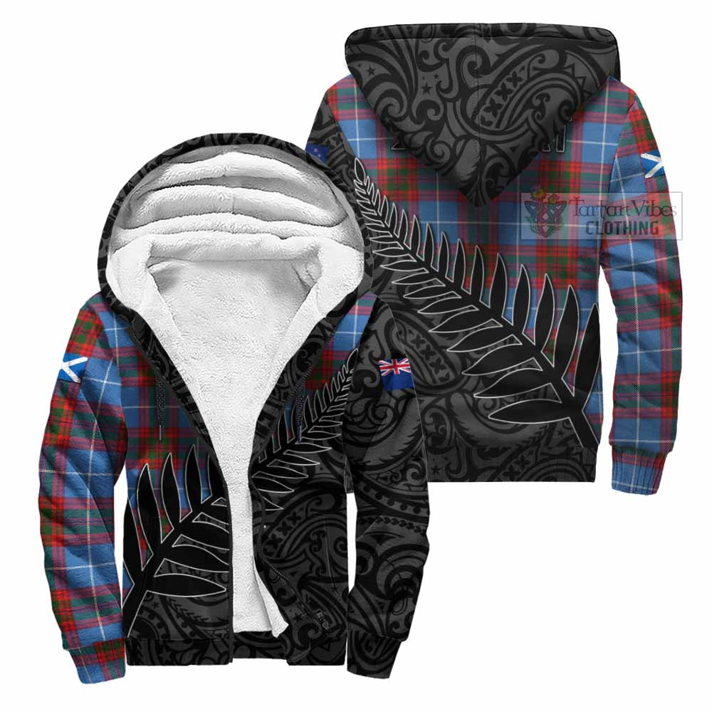 Tartan Vibes Clothing Skirving Crest Tartan Sherpa Hoodie with New Zealand Silver Fern Half Style