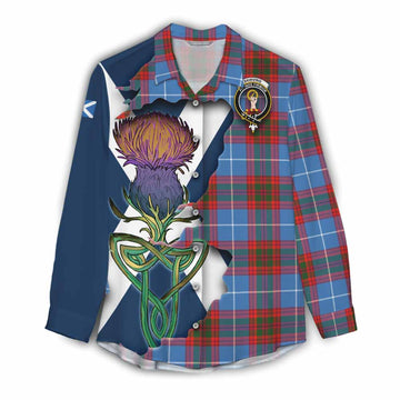 Tartan Vibes Clothing Skirving Tartan Family Crest Women's Casual Shirt Scottish Thistle Celtic Inspired