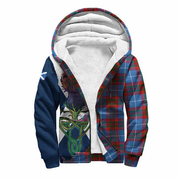 Tartan Vibes Clothing Skirving Tartan Family Crest Sherpa Hoodie Scottish Thistle Celtic Inspired