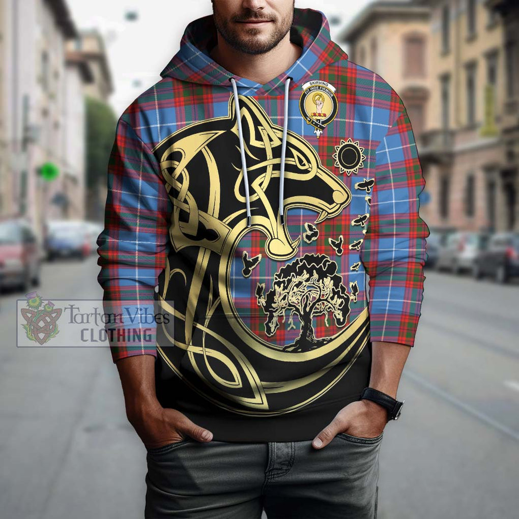 Skirving Tartan Hoodie with Family Crest Celtic Wolf Style Zip Hoodie - Tartan Vibes Clothing