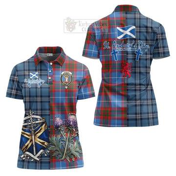 Skirving Tartan Women's Polo Shirt Happy St. Andrew's Day Half Tartan Style Women - Tartan Vibes Clothing