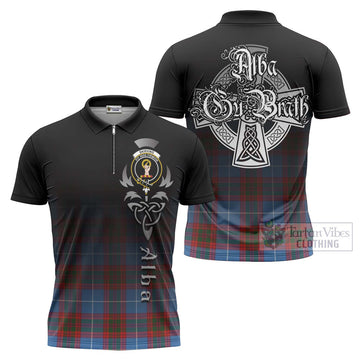 Skirving Tartan Zipper Polo Shirt Featuring Alba Gu Brath Family Crest Celtic Inspired Unisex - Tartan Vibes Clothing