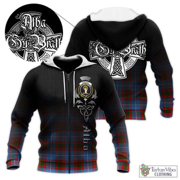 Skirving Tartan Knitted Hoodie Featuring Alba Gu Brath Family Crest Celtic Inspired