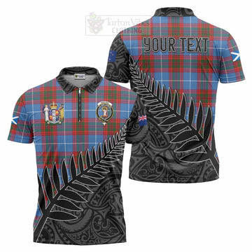 Tartan Vibes Clothing Skirving Crest Tartan Zipper Polo Shirt with New Zealand Silver Fern Half Style