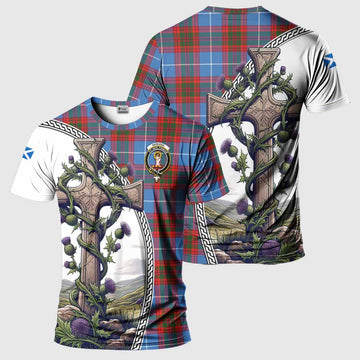 Skirving Tartan T-Shirt with Family Crest and St. Andrew's Cross Accented by Thistle Vines Kid's Shirt - Tartan Vibes Clothing