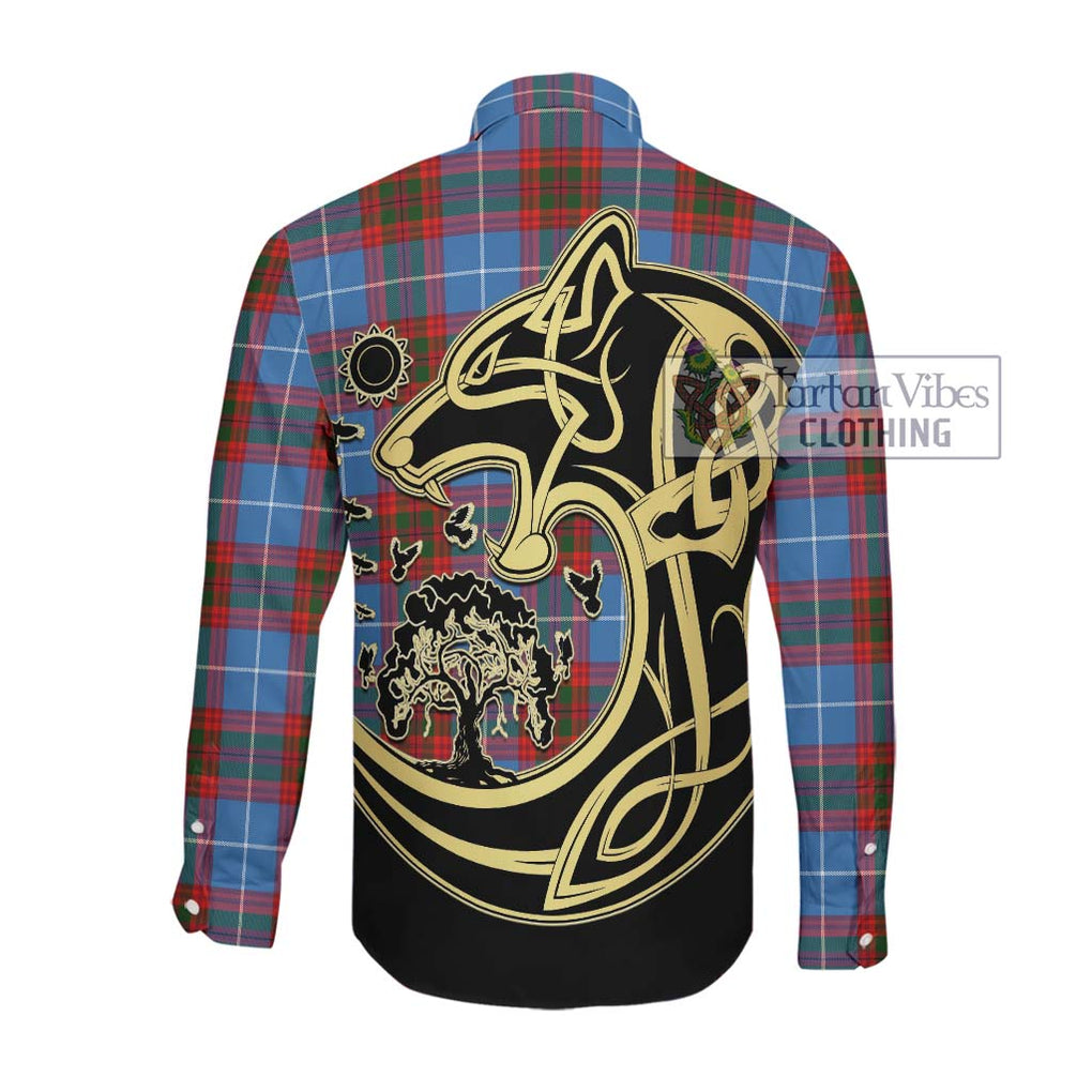 Skirving Tartan Long Sleeve Button Shirt with Family Crest Celtic Wolf Style Men's Shirt - Tartan Vibes Clothing