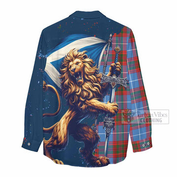Skirving Tartan Family Crest Women's Casual Shirt with Scottish Majestic Lion - Tartan Vibes Clothing