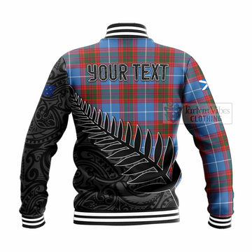Tartan Vibes Clothing Skirving Crest Tartan Baseball Jacket with New Zealand Silver Fern Half Style