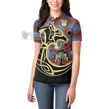 Skirving Tartan Women's Polo Shirt with Family Crest Celtic Wolf Style - Tartan Vibes Clothing