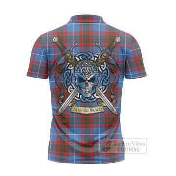 Skirving Tartan Zipper Polo Shirt with Family Crest Celtic Skull Style - Tartan Vibes Clothing