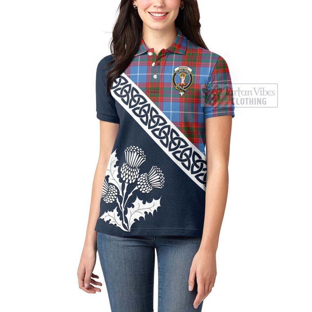 Skirving Tartan Women's Polo Shirt Featuring Thistle and Scotland Map - Tartanvibesclothing Store
