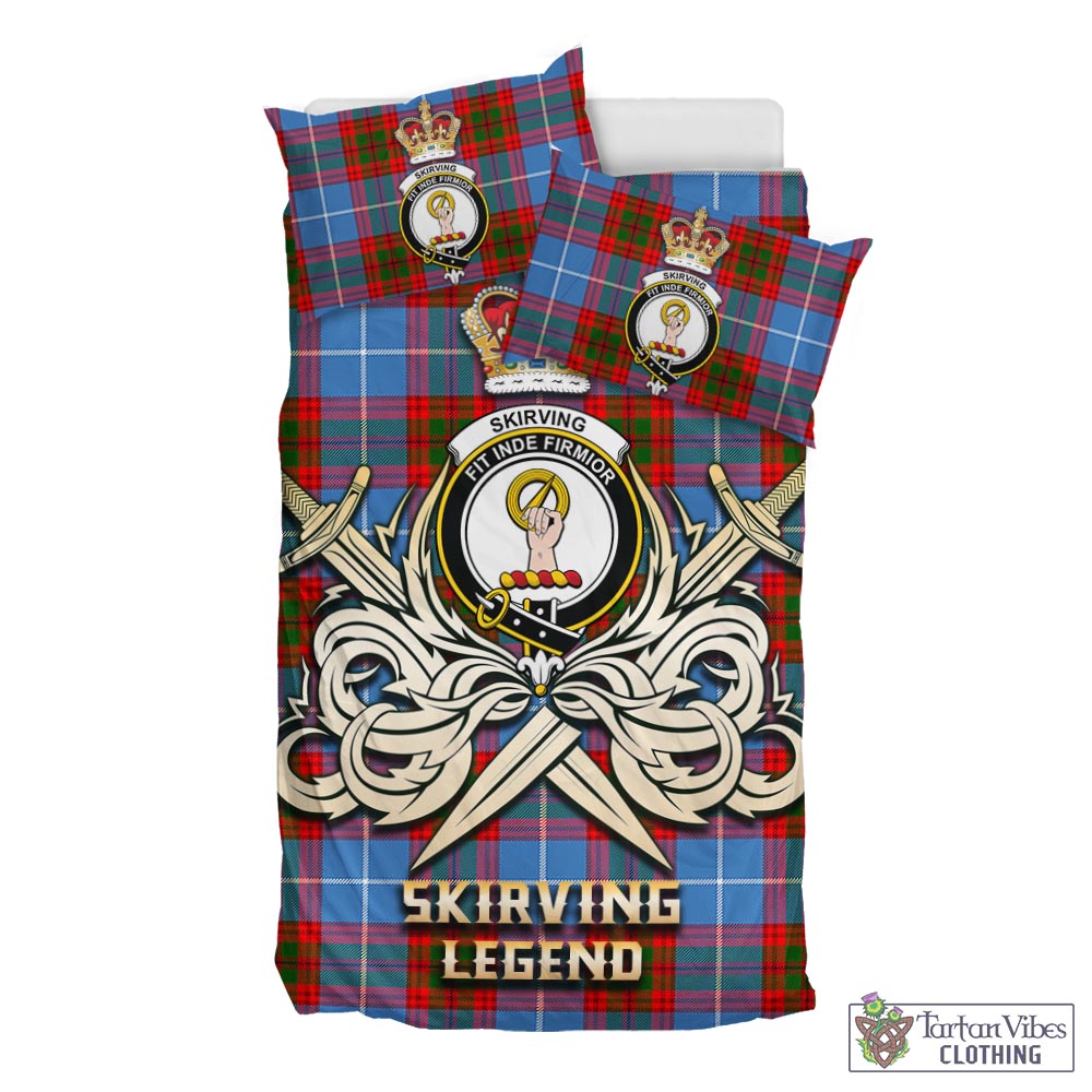 Tartan Vibes Clothing Skirving Tartan Bedding Set with Clan Crest and the Golden Sword of Courageous Legacy