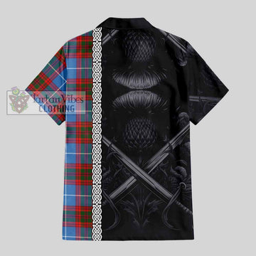 Skirving Tartan Hawaiian Shirt with Family Crest Cross Sword Thistle Celtic Vibes - Tartan Vibes Clothing
