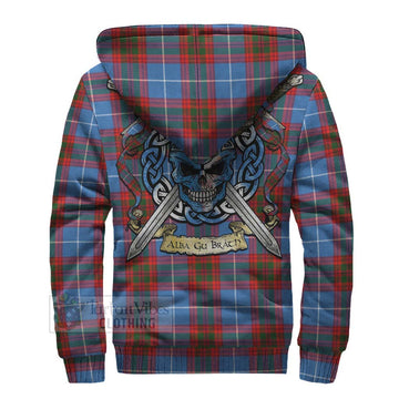 Skirving Tartan Sherpa Hoodie with Family Crest Celtic Skull Style - Tartan Vibes Clothing