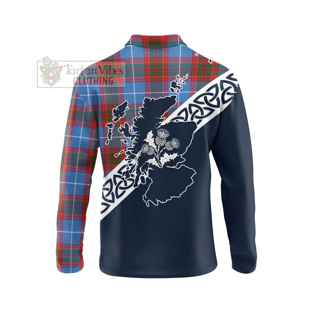 Skirving Tartan Long Sleeve Polo Shirt Featuring Thistle and Scotland Map - Tartan Vibes Clothing