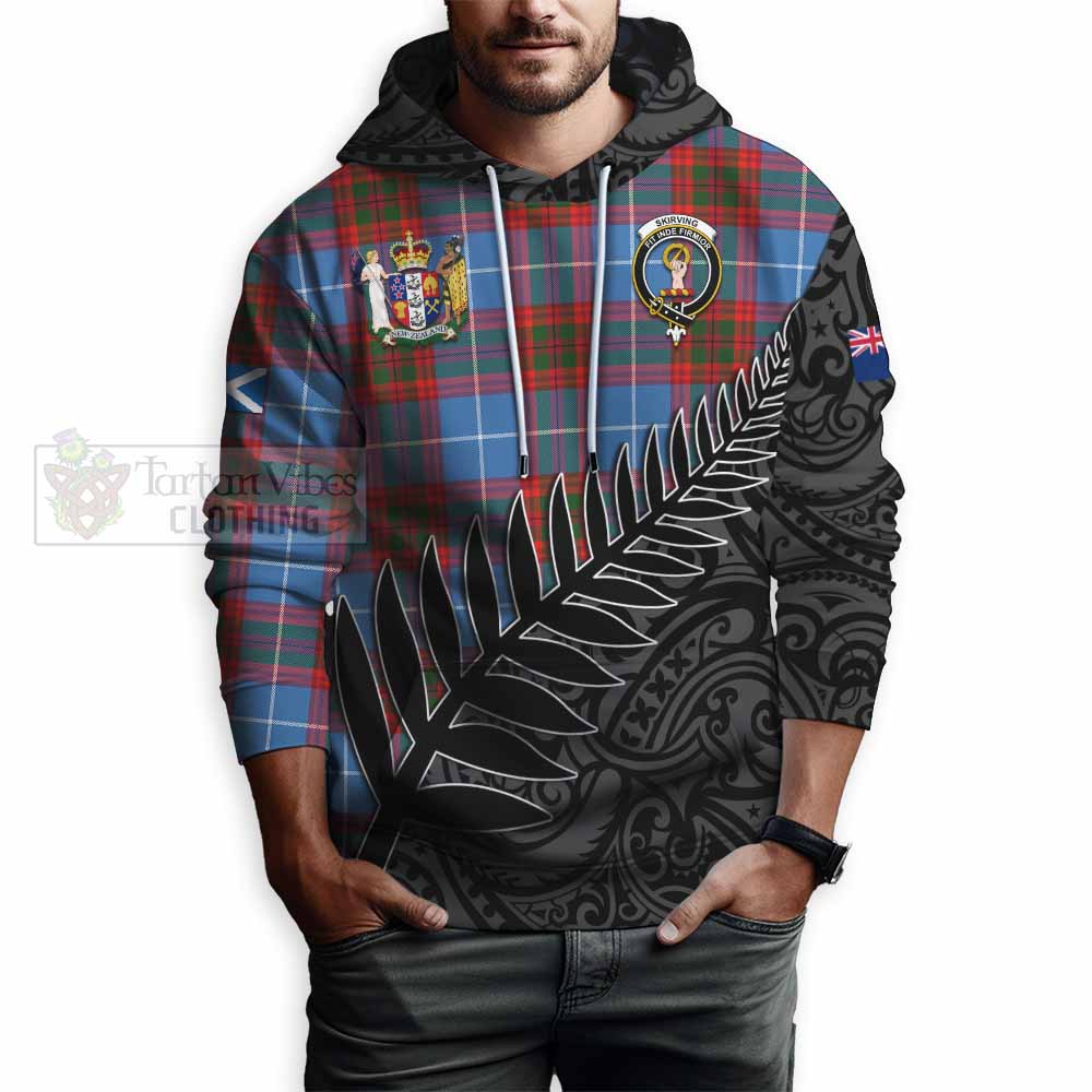 Tartan Vibes Clothing Skirving Crest Tartan Hoodie with New Zealand Silver Fern Half Style