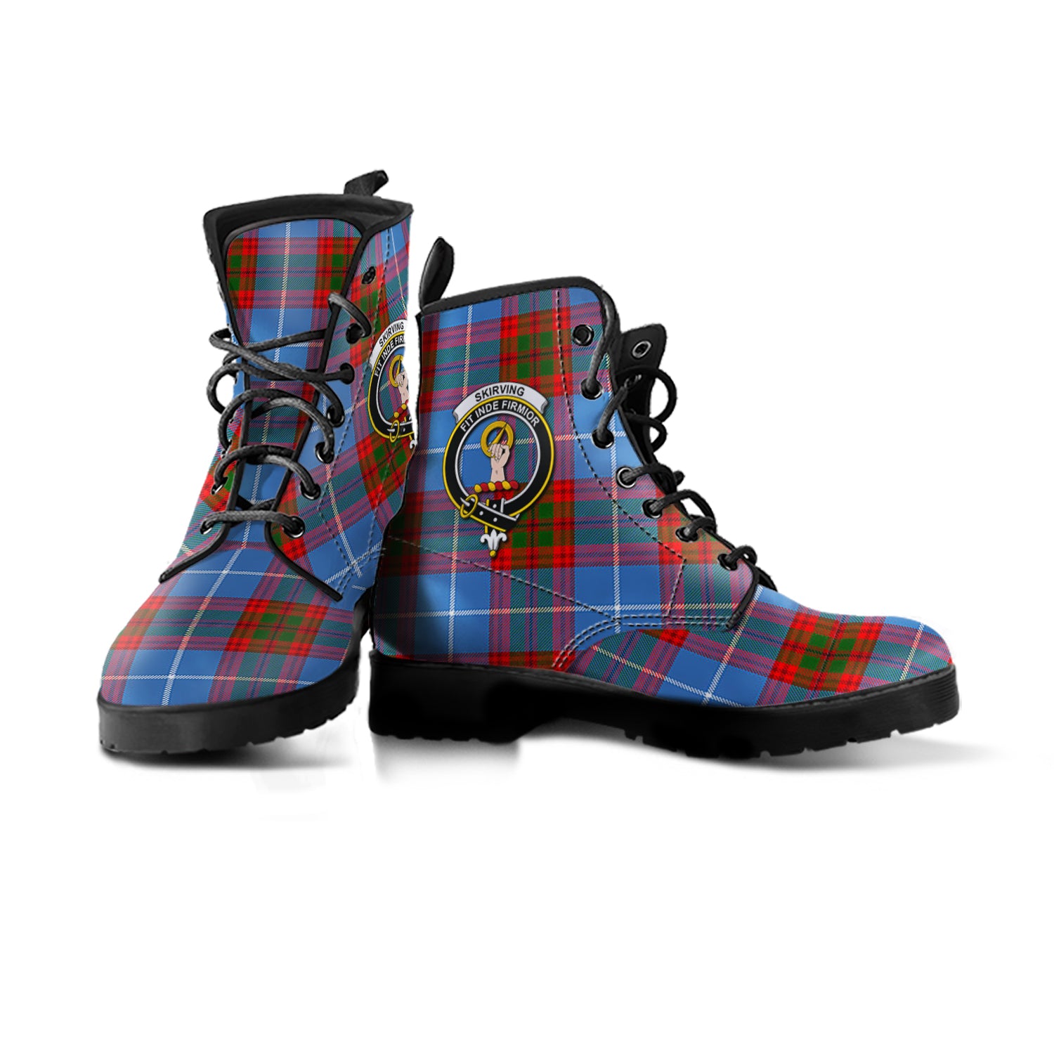Skirving Tartan Leather Boots with Family Crest - Tartan Vibes Clothing