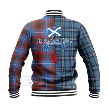 Skirving Tartan Baseball Jacket Happy St. Andrew's Day Half Tartan Style - Tartan Vibes Clothing