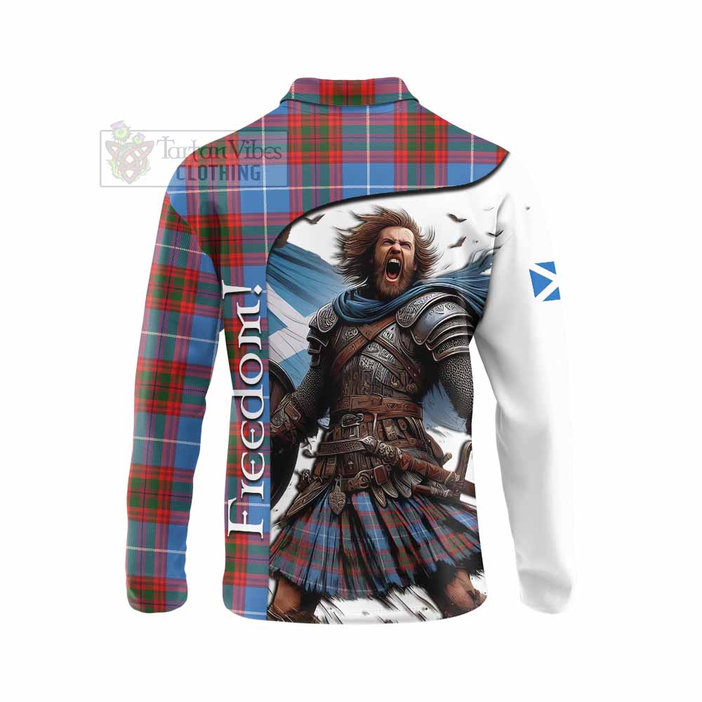 Tartan Vibes Clothing Skirving Crest Tartan Long Sleeve Polo Shirt Inspired by the Freedom of Scottish Warrior