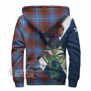 Tartan Vibes Clothing Skirving Tartan Family Crest Sherpa Hoodie Scottish Thistle Celtic Inspired