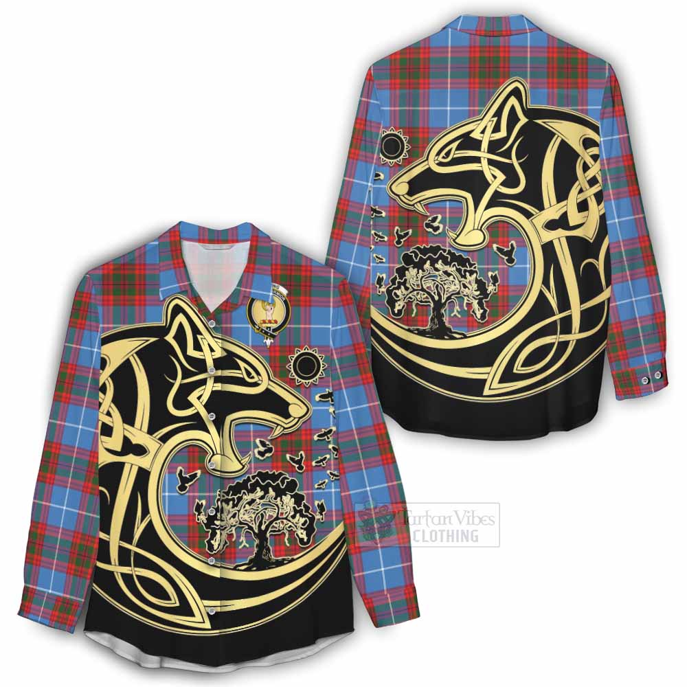 Skirving Tartan Women's Casual Shirt with Family Crest Celtic Wolf Style - Tartan Vibes Clothing