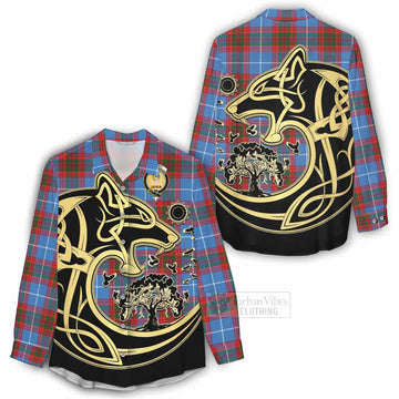 Skirving Tartan Women's Casual Shirt with Family Crest Celtic Wolf Style - Tartan Vibes Clothing