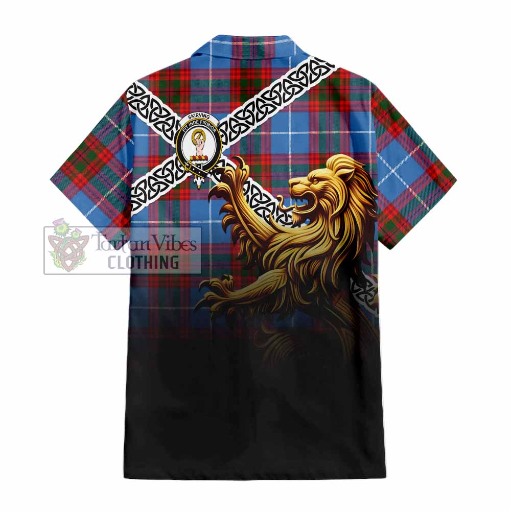 Skirving Crest Tartan Hawaiian Shirt with Golden Lion Emblem Celtic Style - Tartan Vibes Clothing